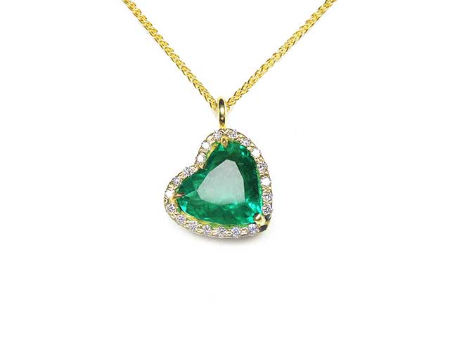 Emerald and diamond heart necklace for sale
