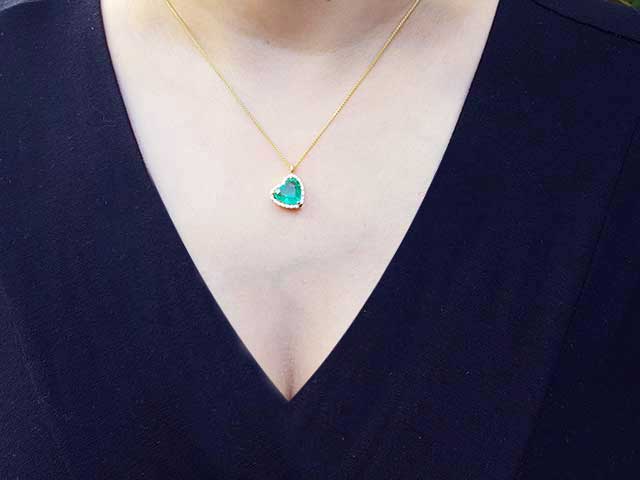 Real emerald necklace heart cut