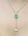 Emerald-cut emerald and pearl necklace
