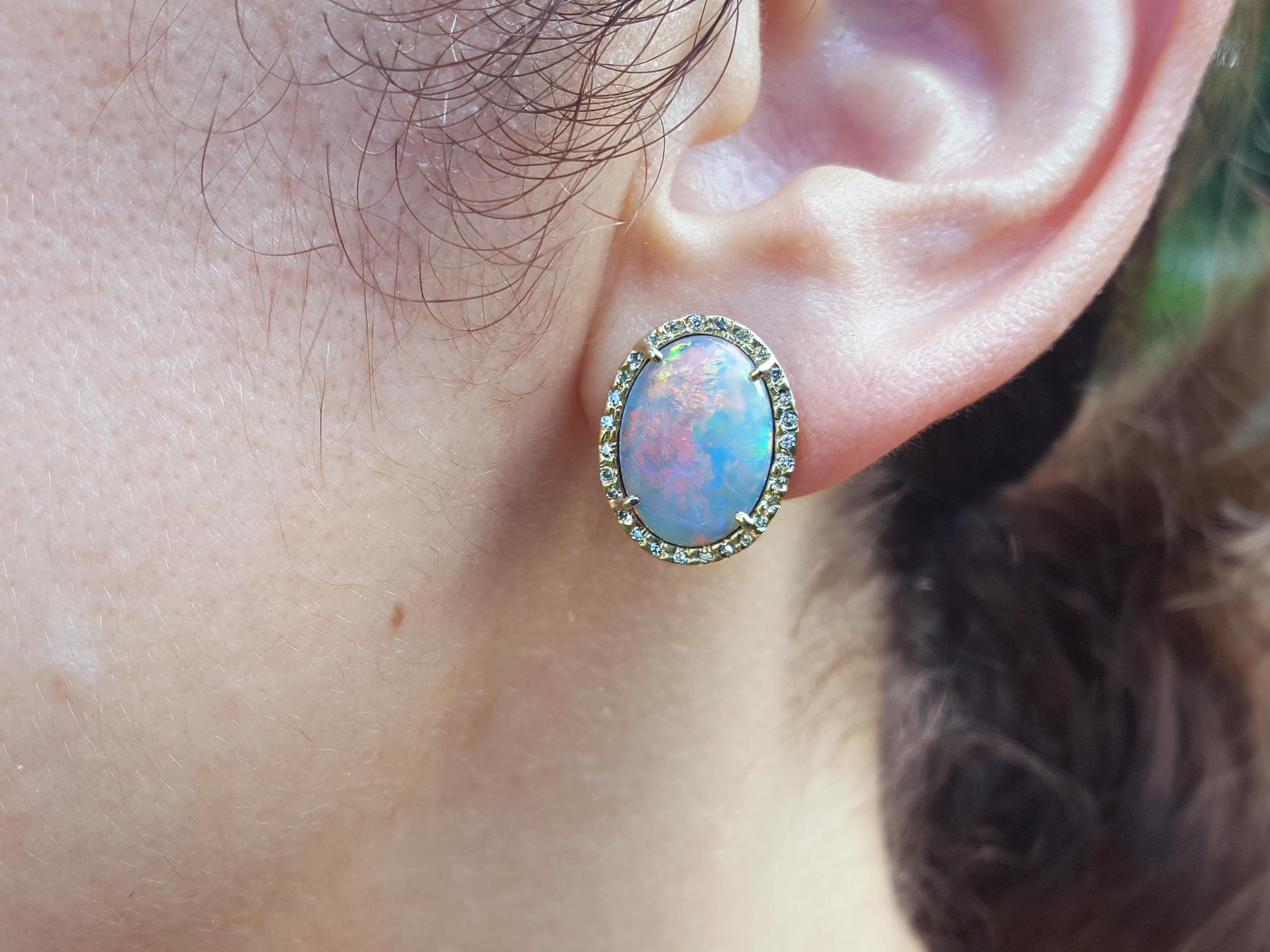 Halo opal stud earrings