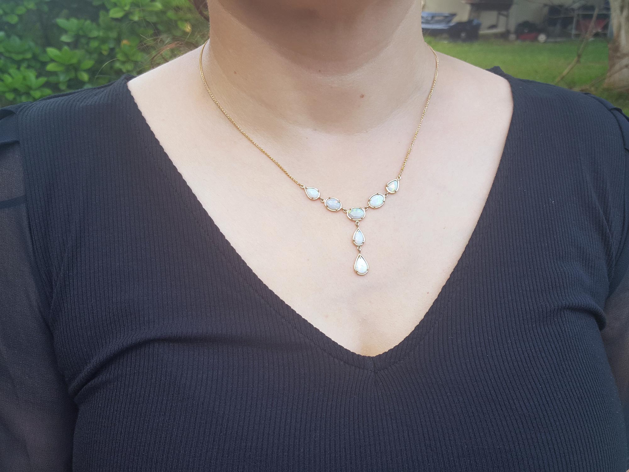 3.94 ct Solid Australian Opal Necklace Handcrafted in Solid 14K Yellow Gold