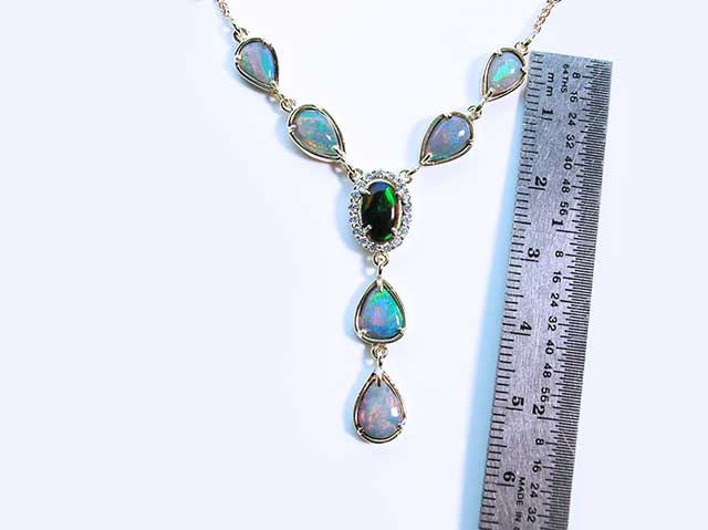 Natural diamond, gold and opal necklace