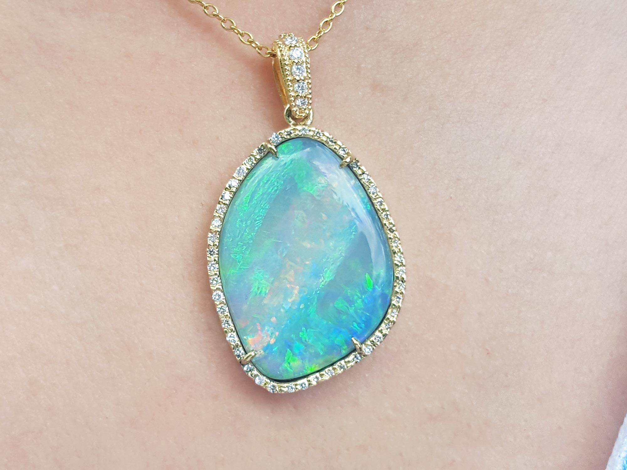 halo Australian opal necklace pendant