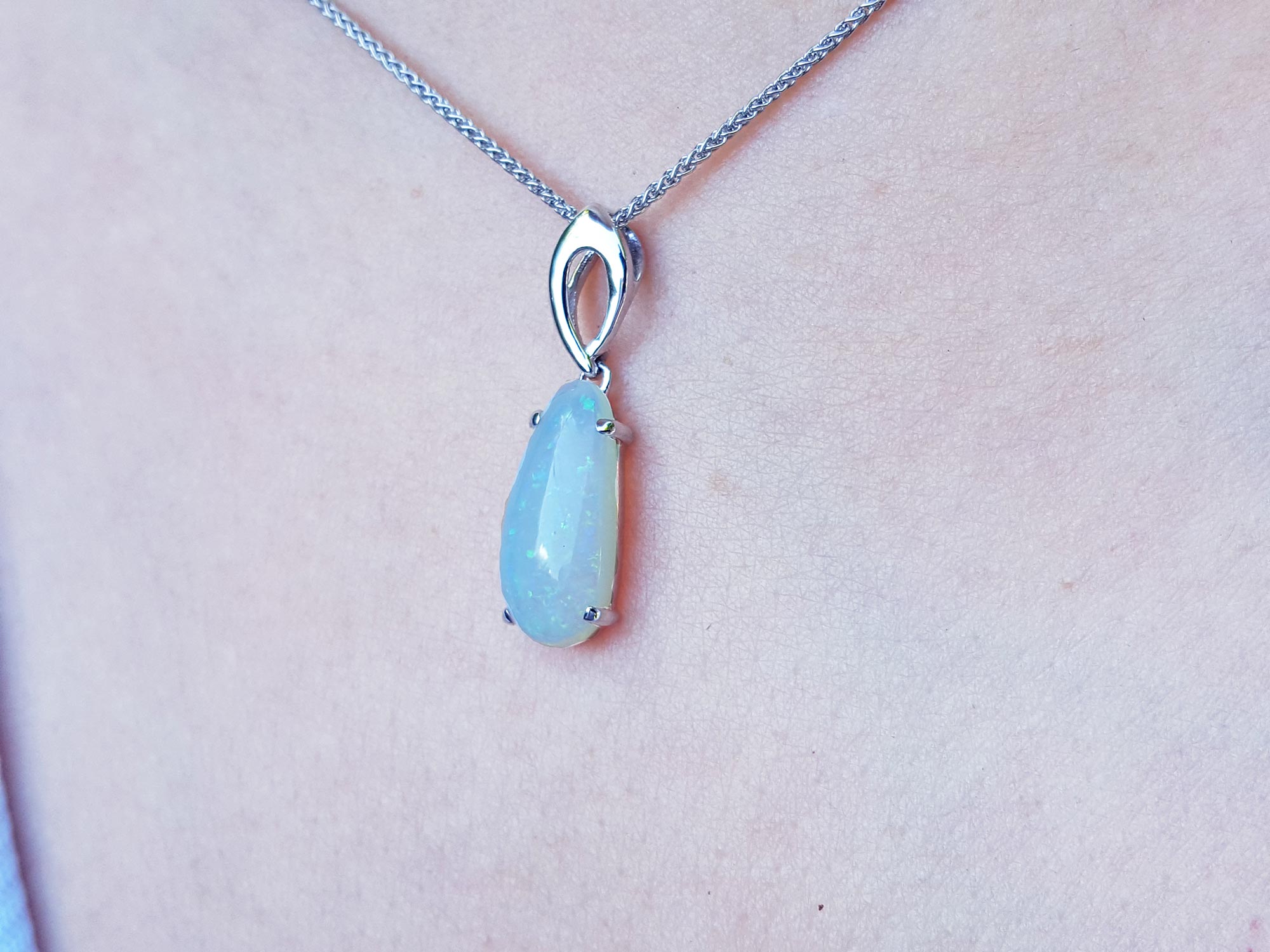 White gold opal necklace