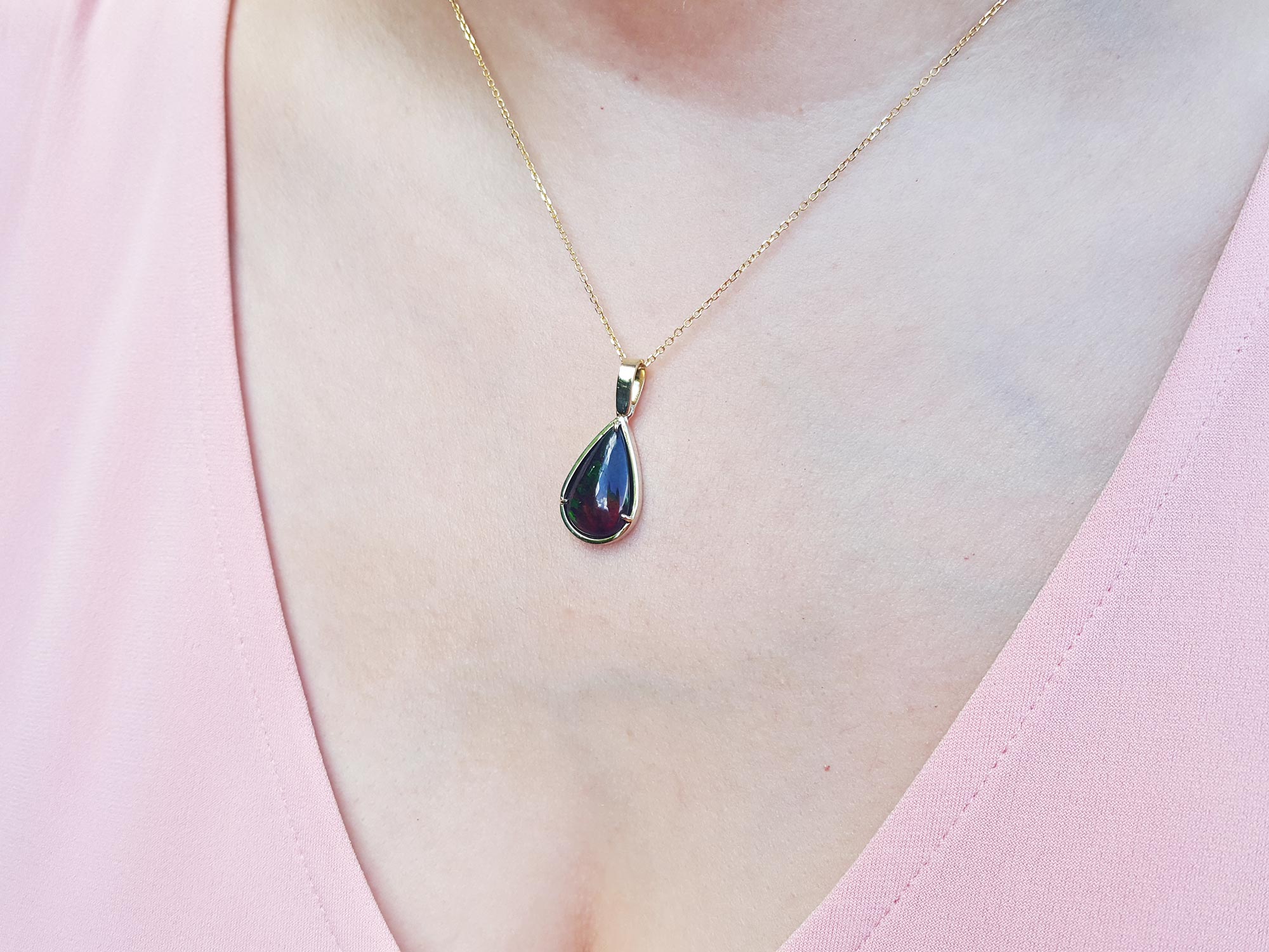 14k gold Ethiopian black opal necklace