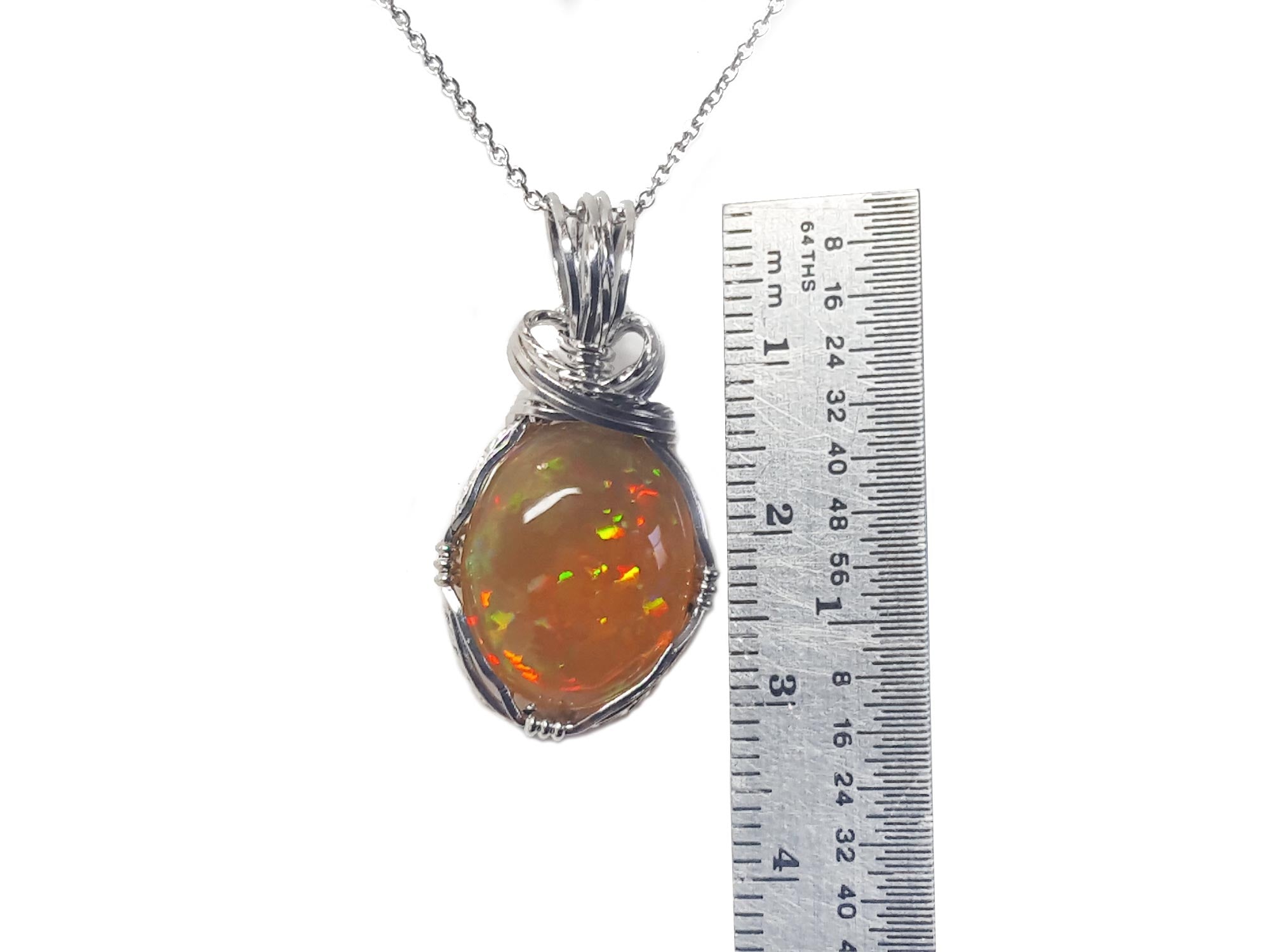 Elegant welo opal necklace, online sterling silver opal necklace, Wire wrapped Ethiopian opal pendant