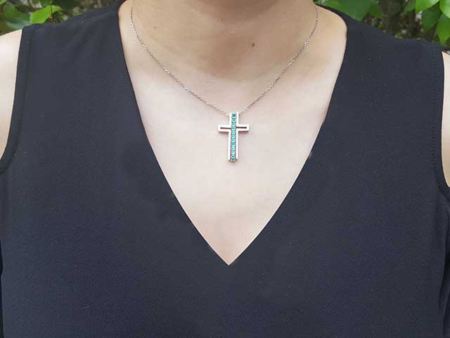 Authentic Colombian emerald cross pendant necklace