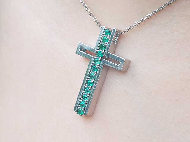 May birthstone emerald cross pendant necklace