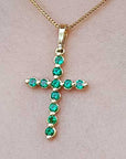 Genuine emeralds cross pendant necklace