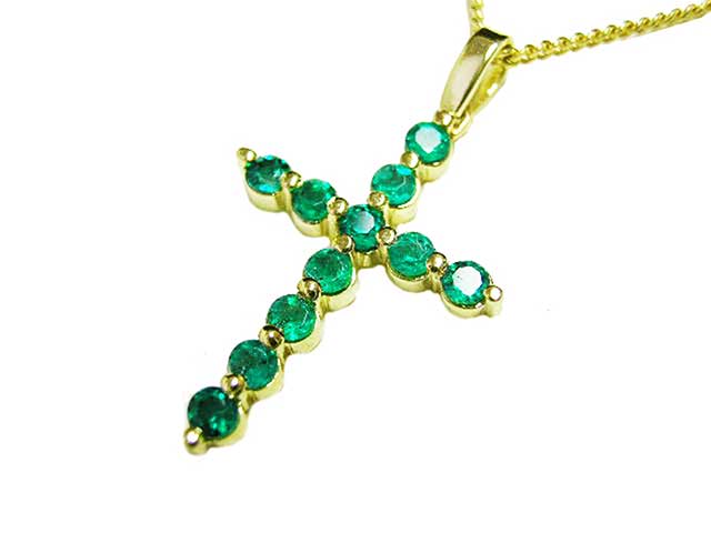 Round cut emerald cross pendant