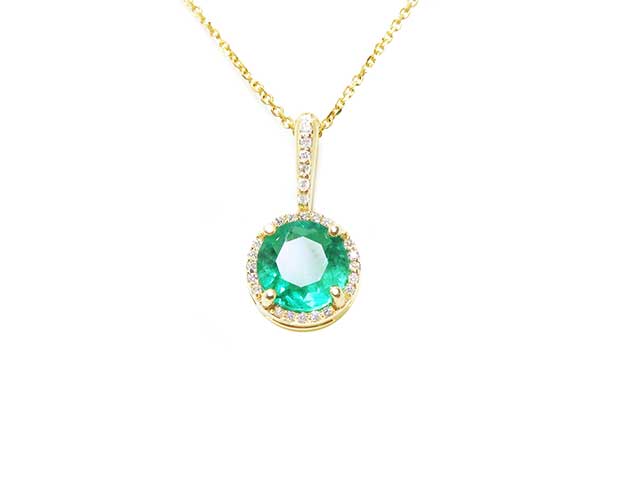 Real Colombian emerald round pendant necklace