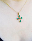 18K Emerald cross necklace