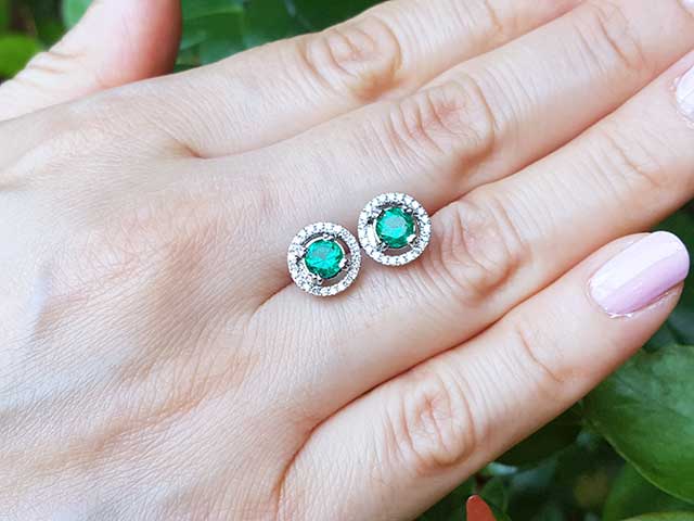 Green fire emerald stud earrings