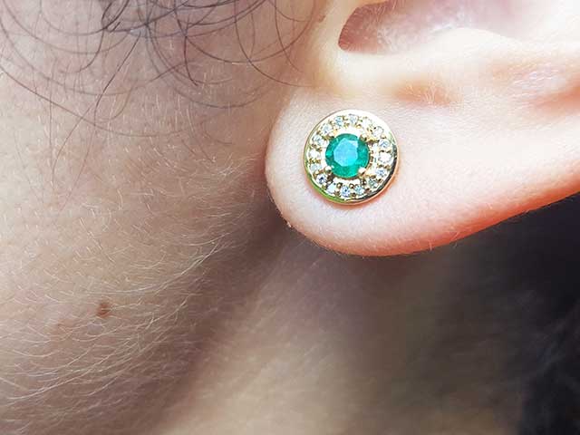 stud earrings emerald and halo diamond