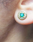 stud earrings emerald and halo diamond