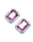 Halo diamond pink sapphire earrings