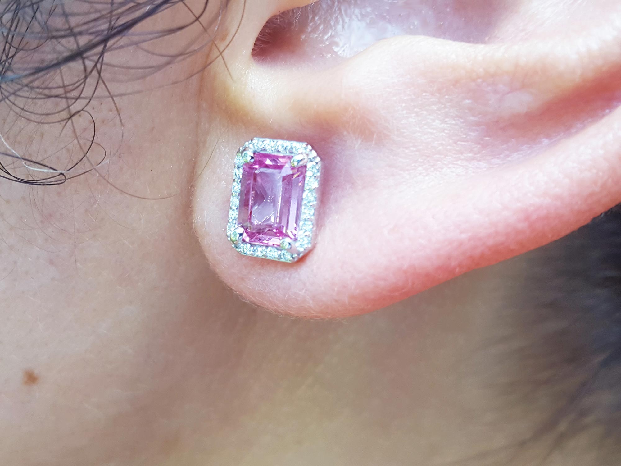 White gold pink sapphire earrings