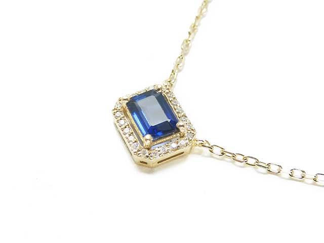 Emerald cut real sapphire necklace