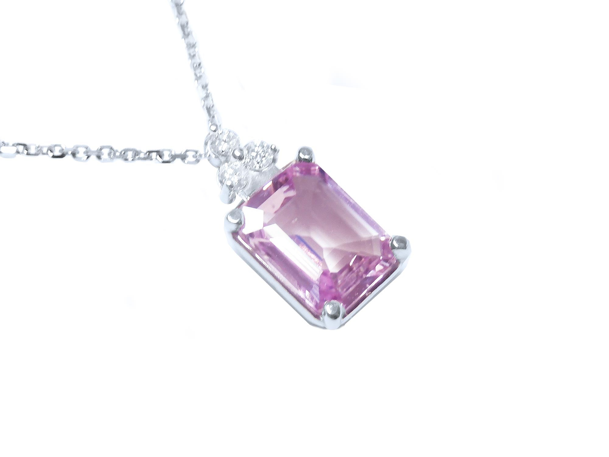 Pink Sapphire Necklace Emerald cut