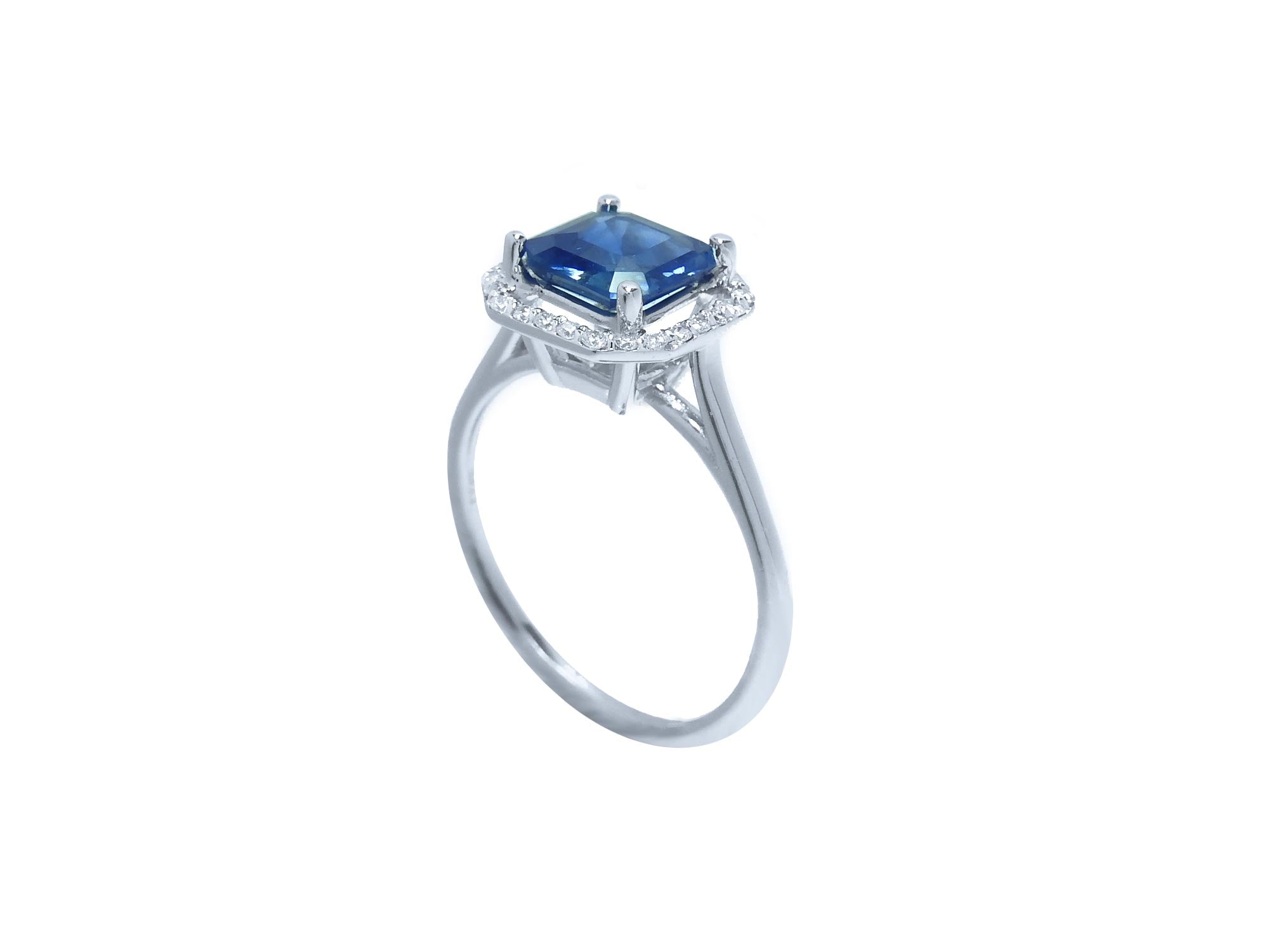 asscher cut blue sapphire ring