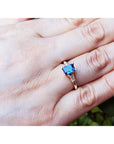 1.13 ct. Women's Blue Sapphire Three Stone Ring Side Tapered Baguette Diamonds 14K Yellow Gold