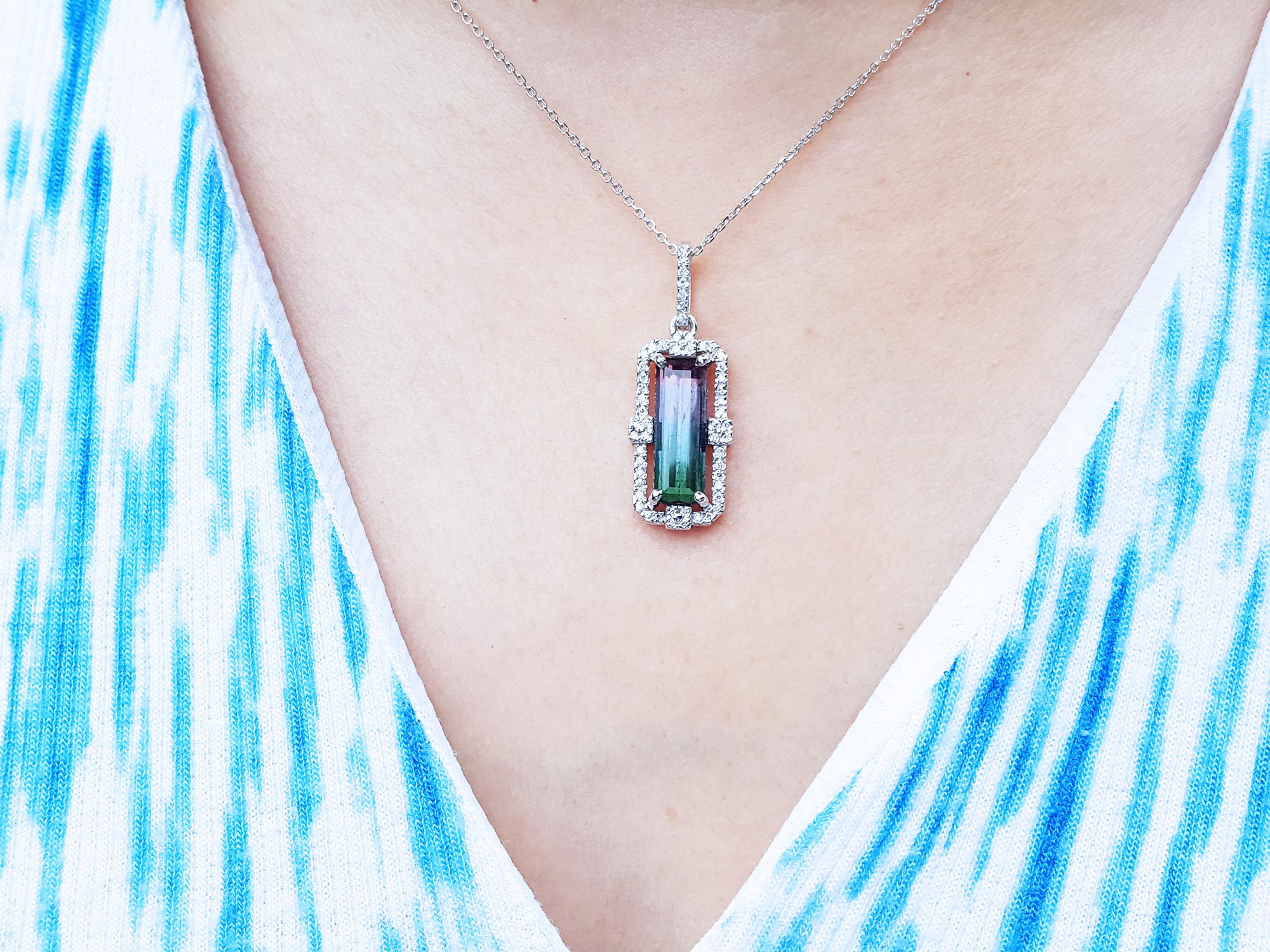 Watermelon tourmaline and diamond necklace