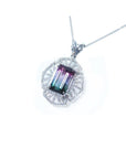 4.90 ct. rectangular watermelon tourmaline pendant with diamonds on a 14K white gold necklace.
