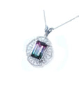 4.90 ct. rectangular watermelon tourmaline pendant with diamonds on a 14K white gold necklace.