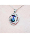 4.90 ct. rectangular watermelon tourmaline pendant with diamonds on a 14K white gold necklace.