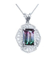 4.90 ct. rectangular watermelon tourmaline pendant with diamonds on 14K white gold necklace.