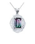 4.90 ct. rectangular watermelon tourmaline pendant with diamonds on 14K white gold necklace.