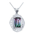 4.90 ct. rectangular watermelon tourmaline pendant with diamonds on 14K white gold necklace.