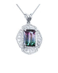 4.90 ct. rectangular watermelon tourmaline pendant with diamonds on 14K white gold necklace.