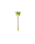 14K yellow gold ring with a medium green emerald in a tapered bezel and diamond-accented band.