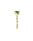 14K yellow gold ring with a medium green emerald in a tapered bezel and diamond-accented band.