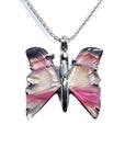 Handcrafted butterfly agate pendant necklace with rich pink wings in 925 sterling silver.