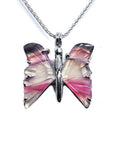 Handcrafted butterfly agate pendant necklace with rich pink wings in 925 sterling silver.