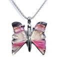 Handcrafted butterfly agate pendant necklace with rich pink wings in 925 sterling silver.