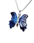 Dark blue natural agate butterfly pendant necklace with sterling silver chain.