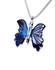 Dark blue natural agate butterfly pendant necklace with sterling silver chain.