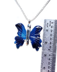 Dark Blue Natural Agate Butterfly Pendant Necklace Silver