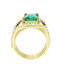 Anillo en oro de 18k con esmeralda y diamantes naturales para mujer