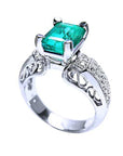 Esmeralda y diamantes naturales en anillo de oro blanco de 18k para mujer