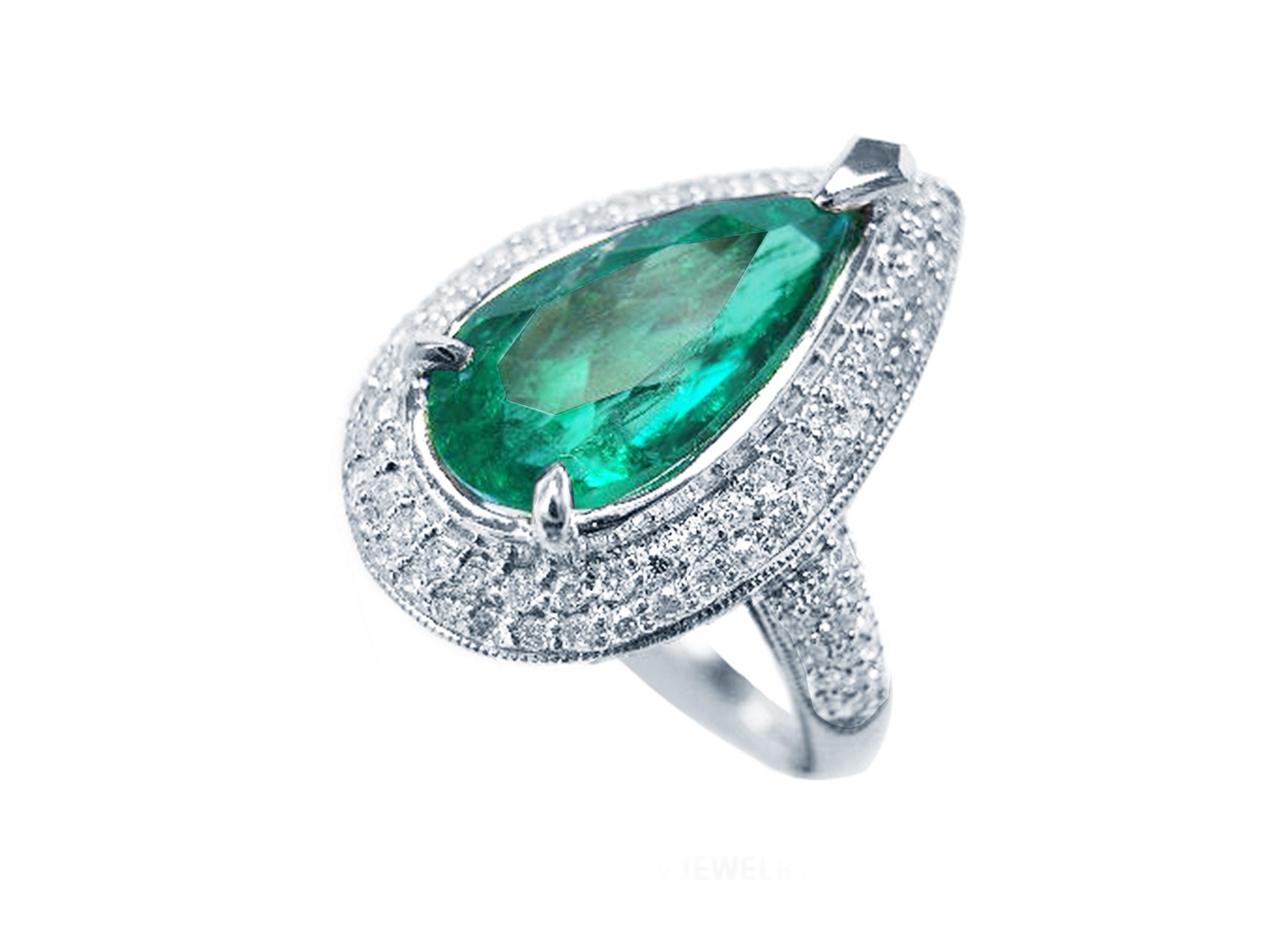 Anillo de oro blanco con esmeralda y diamantes naturales para mujer