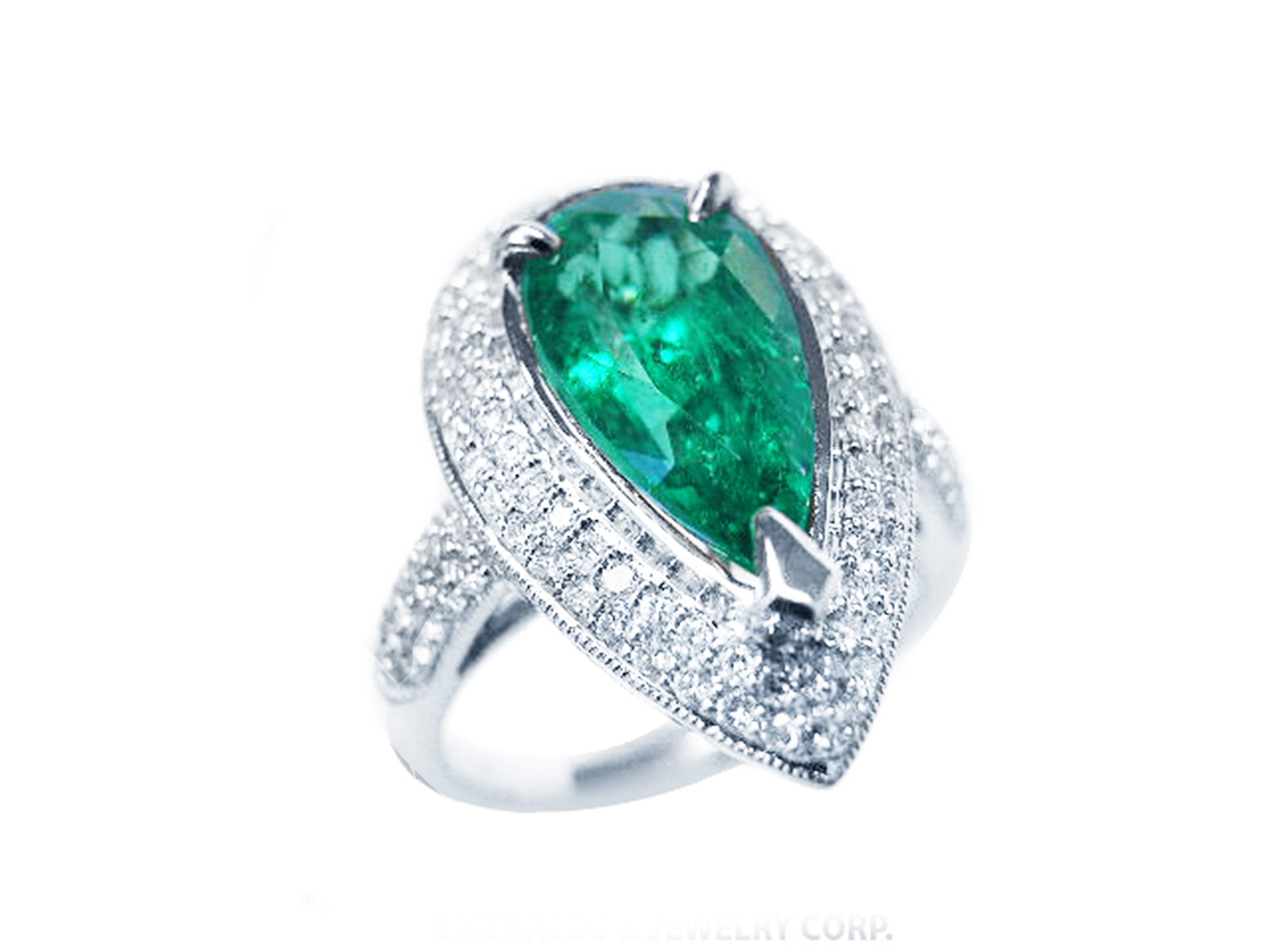 Esmeralda y diamantes naturales en anillo para mujer hecho de oro blanco