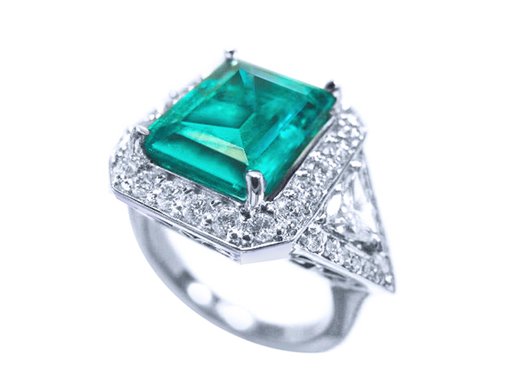 GIA esmeralda certificada en anillo para dama hecho en oro blanco de 18k