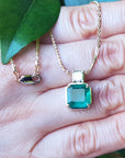 Ascher cut Emerald necklace this Asscher cut natural Colombian emerald is weighing 2.64 carats in 18k yellow gold