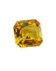 2.90carats asscher cut loose yellow sapphire natural gemstone, front right-side position displaying able and crown