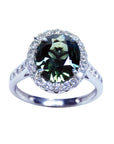 2.82 ct. Natural Australian Teal Sapphire Ring for Women Halo Natural Diamonds 18K White Gold