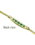 Back view of a 14K yellow gold bracelet with five emerald-cut Colombian emeralds.